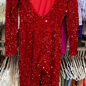 Sexy open back red sequins jumpsuit